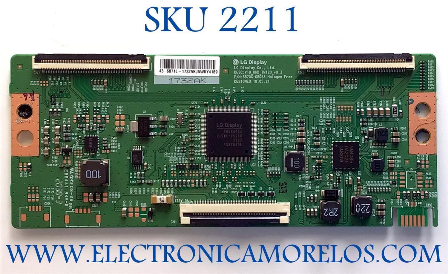 T-CON PARA TV ONN / NUMERO DE PARTE 6871L-1732A / 6870C-0805A / 1732AK / 6871L-1732AKJAWKY4169 / PANEL LC430EGQ-SMM3 / MODELO 100012584 (43 PULGADAS)